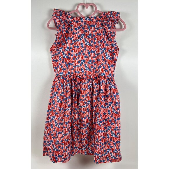 Girls Crewcuts Floral Sleeveless Dress With Ruffle Straps & Button Front Red & B - Picture 6 of 13